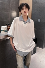 夏季宽松休闲假两件衬衫领短袖T恤潮半袖XZ808B-WH025-P40，男装T恤，星座808B