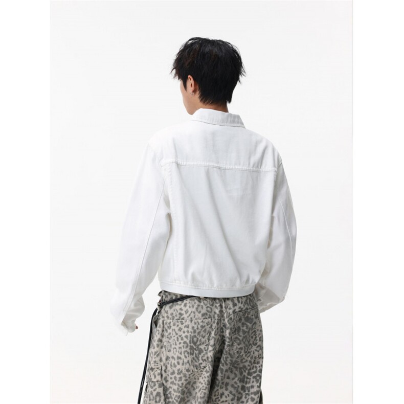 得物品质秋款男女白色铆钉牛仔夹克衫拉链宽松外套JK4011P70,男装夹克,星座1013-1