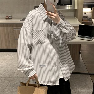 条纹衬衫韩版2022春季新款宽松休闲上衣外套日系衬衣  W2741-P32图片