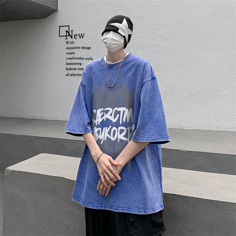 B239-1058-P38美式复古水洗做旧字母印花短袖T恤,男装T恤,星座514-2(原B239)