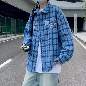 秋冬新款休闲外套男潮牌百搭格子夹克男穿搭宽松上衣服W6121-P50图片