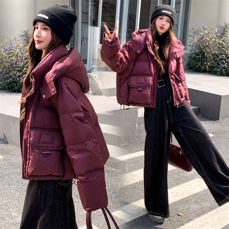 现货可推2025冬装新款气质休闲宽松加厚白鸭绒连帽羽绒服女,女装羽绒服,时尚风爆