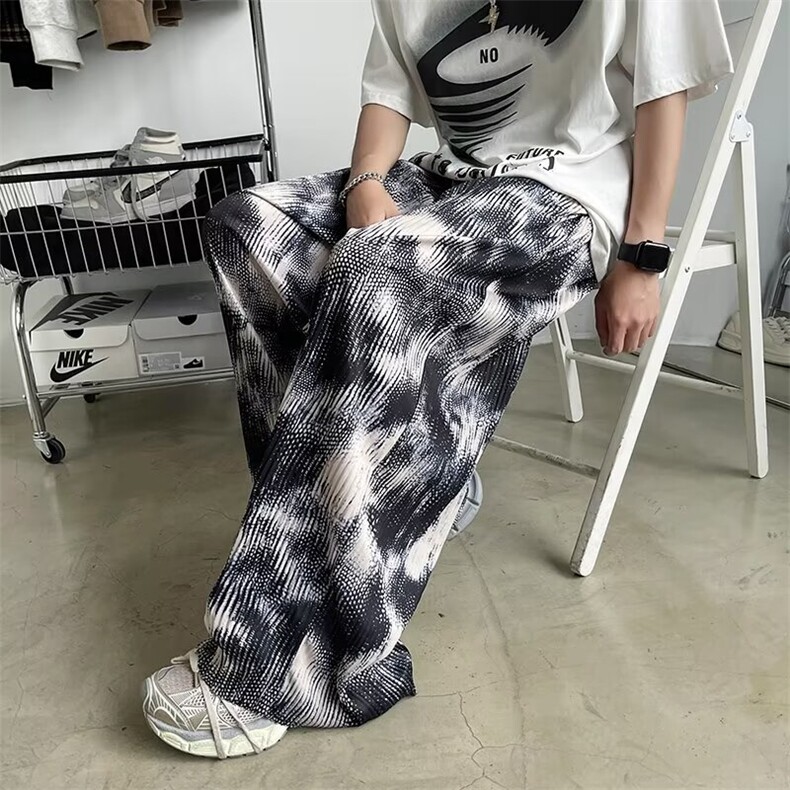 高街扎染渐变牛仔裤男春秋季设计感潮牌宽松直筒阔腿裤K164/P42,男装牛仔裤,星座506