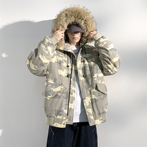 座山雕毛领派克棉服男冬季工装棉衣情侣外套M060-P110 迷彩P115图片