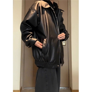 皮衣外套男2025春秋季新款高级感美式机车夹克痞帅宽松棒球服上衣图片