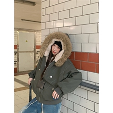 现货重磅boxy短款棉衣座山雕大毛毛领男女棉服水洗工装厚外套，男装棉衣，电商A486