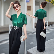 设计感御姐时尚气质轻奢连体裤女2025夏季短袖高腰拼接修身连衣裤，女装连体裤，微微衣阁