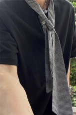 飘带丝巾领设计短袖T恤男夏季韩系chic穿搭半袖体恤T3683-特价P40，男装T恤，电商A007