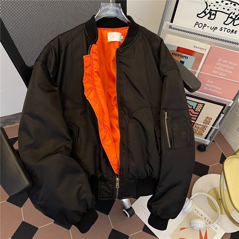 飞行员棉服夹克短宽廓形工装外套男秋冬棒球服8213P85,男装夹克,星座410-2