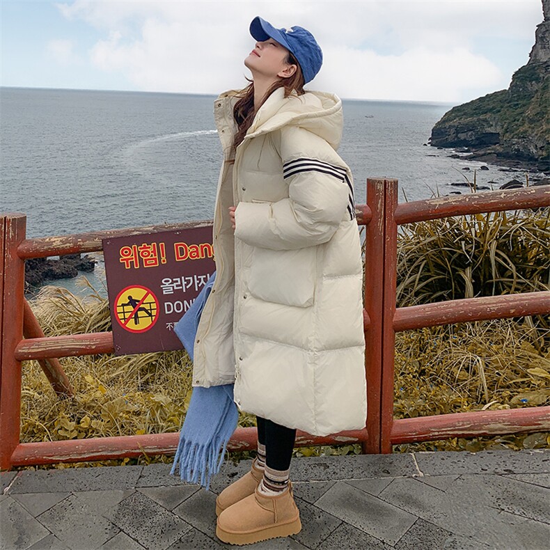 白色长款羽绒服女2024冬季新款韩版宽松休闲学院风白鸭绒加厚外套,女装羽绒服,2C127