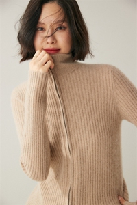 LP同款~紧身拉链设计baby小山羊绒针织开衫女立领毛衣外套新款图片