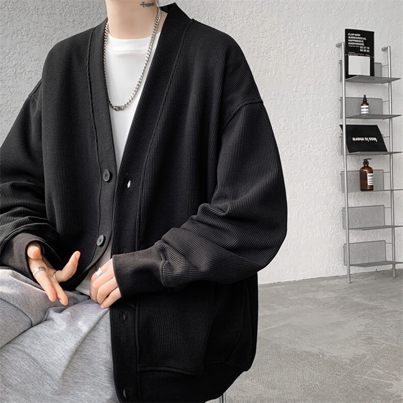 纯色开衫外套M~8XL大码高级感重磅宽松华夫格慵懒卫衣KS2101/P60，女装短外套，电商B238