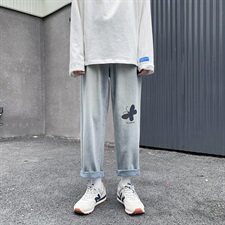 男休闲七彩印花反光裤ss子休闲男女九分裤松紧腰配腰带K29-P45，男装牛仔裤，电商A132（原电商B245）