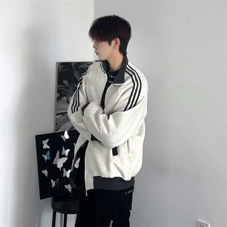 抖音得物高品质26春装美式高街重磅结构拼接织带立领卫衣外套CM42,女装短外套,电商A486