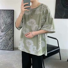 夏季短袖男ins潮牌学生个性印花宽松半袖T恤百搭潮五分袖tx18-p20图片