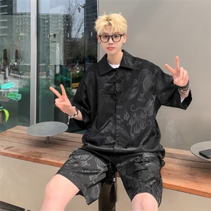 量大优 供视频 新风龙纹冰丝短袖衬衫男 CP50-特p38图片