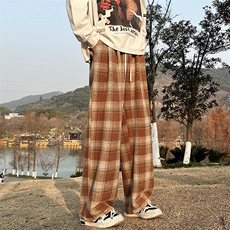格子裤男长裤潮微弹宽松型日系休闲裤青春潮流，男装休闲裤，星座716-3