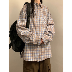24秋晕染撞色格子衬衫宽松长袖外套男女上衣CS1158-P58控78,男装衬衫,星座1015-1