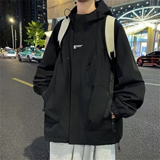冲锋衣男春季宽松连帽潮牌夹克防水日系休闲工装外套W5423-P61，男装夹克，星座412