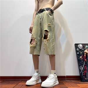 D2051-p45-控68  现货风宽松cleanfit牛仔裤七分裤黑暗图片