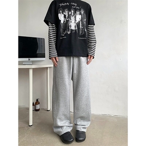 CD061-P35 弯刀休闲裤男春季潮牌宽松设计感运动卫裤垂坠感直筒裤图片