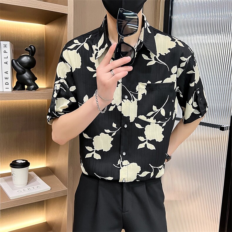 CS537-P45  夏季时尚男士微宽松碎花衬衫青年衬衣短袖图片