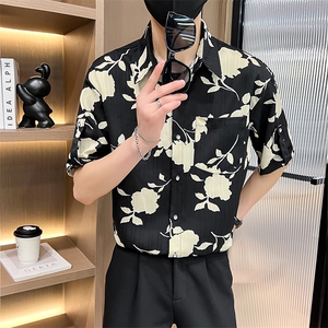 CS537-P45  夏季时尚男士微宽松碎花衬衫青年衬衣短袖图片