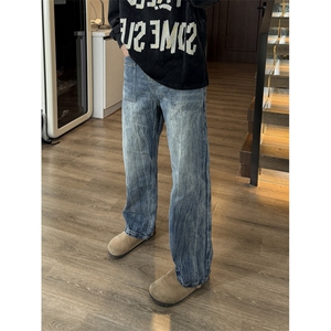 美式阔腿牛仔裤男痞潮牌宽松垂感裤子高街直筒拖地长裤RK3319-P43图片