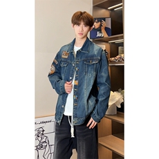 美式潮流肩章轻奢机车风牛仔外套男夹克上衣JA8819-特价P72，男装工装外套，电商A007