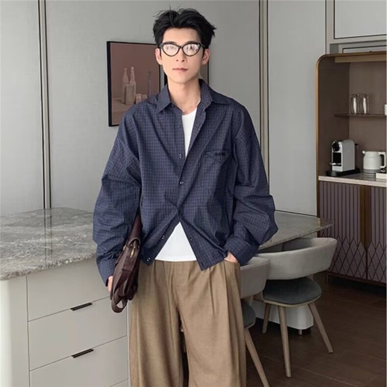 现货DH94-批50复古宽松条纹长袖衬衫男女百搭高级感衬衣,男装衬衫,星座603-2