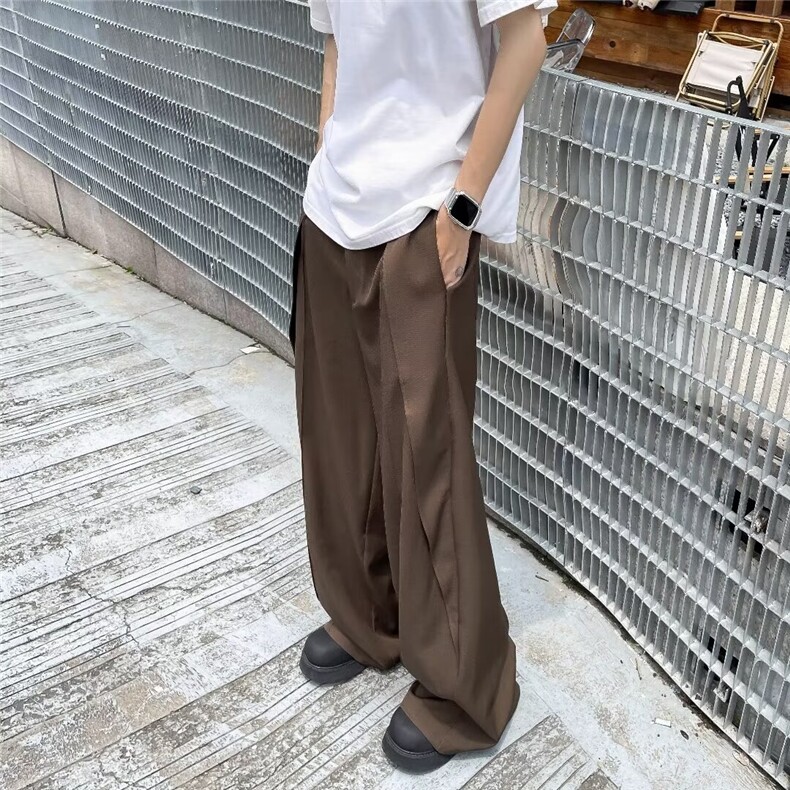 休闲西裤男夏日系小众设计感高街潮牌宽松阔腿西装裤子K5398-P43，男装西裤，星座412-3