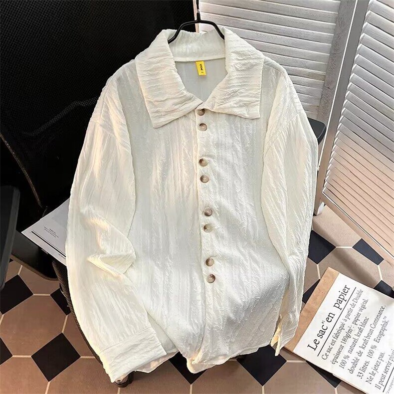 中性风春秋小众衬衫上衣设计感小众法式肌理高级感新中式衬衫打底，男装工装外套，星座1013