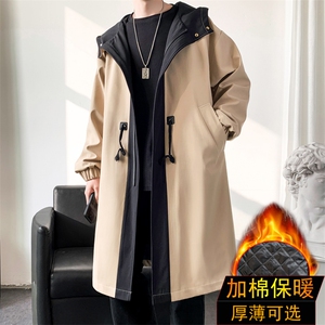 5W件加绒风衣男中长款大衣男棉衣男F996薄P95加棉P115爆景一图片
