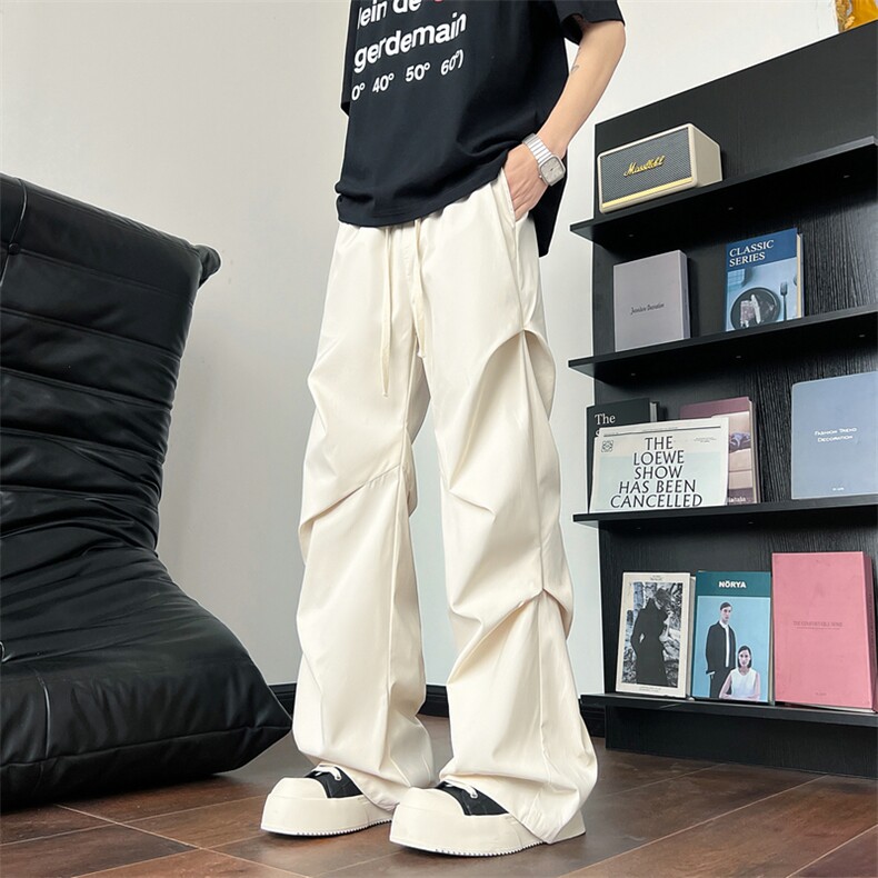 26新款美式小众褶皱伞兵裤宽松休闲山本裤微喇裤504-K235-特P34,男装休闲裤,星座504