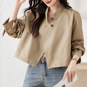 设计感卡其色休闲工装外套女2025春秋新款韩系小个子别致短款上衣图片
