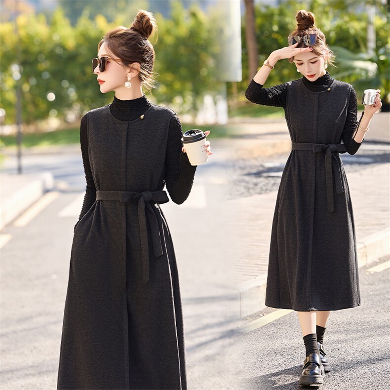 收腰小个子显瘦打底上衣两件套2025春季新款气质高级感套装连衣裙，女装套装/套裙，依万里