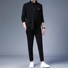 秋季男士休闲中年运动服长袖套装外套长条加绒卫衣休闲开衫三件套，男装休闲套装，电商B212（原钱塘6029）