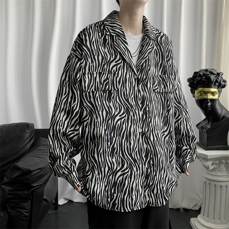 斑马纹衬衫ins秋季潮流日系长袖衬衣宽松港风痞帅外套W1224-P35,男装夹克,星座512-2