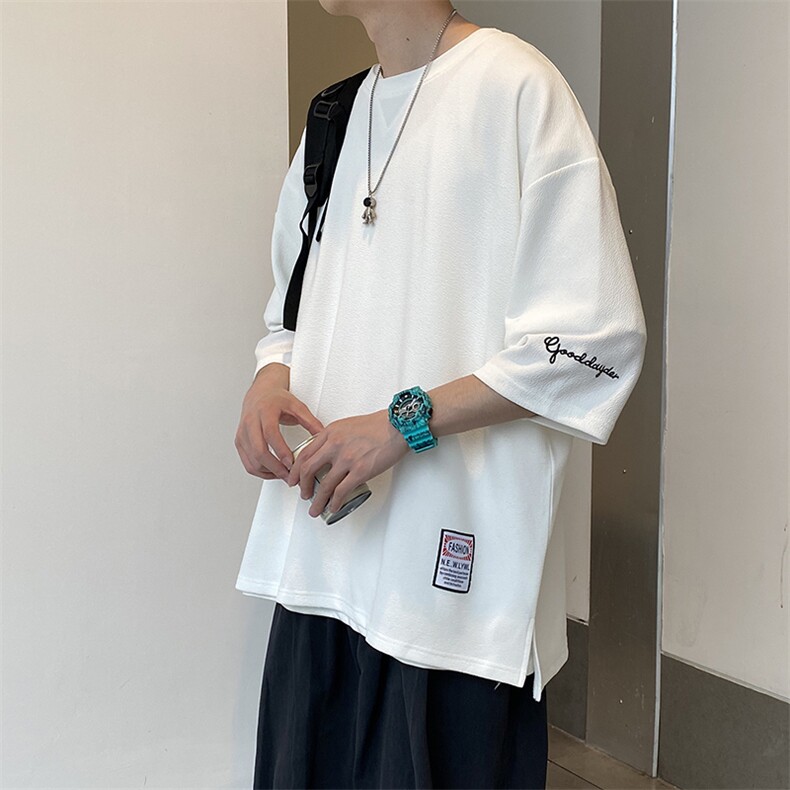 wassupcandy短袖t恤男夏季潮流宽松大码体恤重磅冰丝七分袖上衣,男装T恤,星座909-2（原星座717-2）
