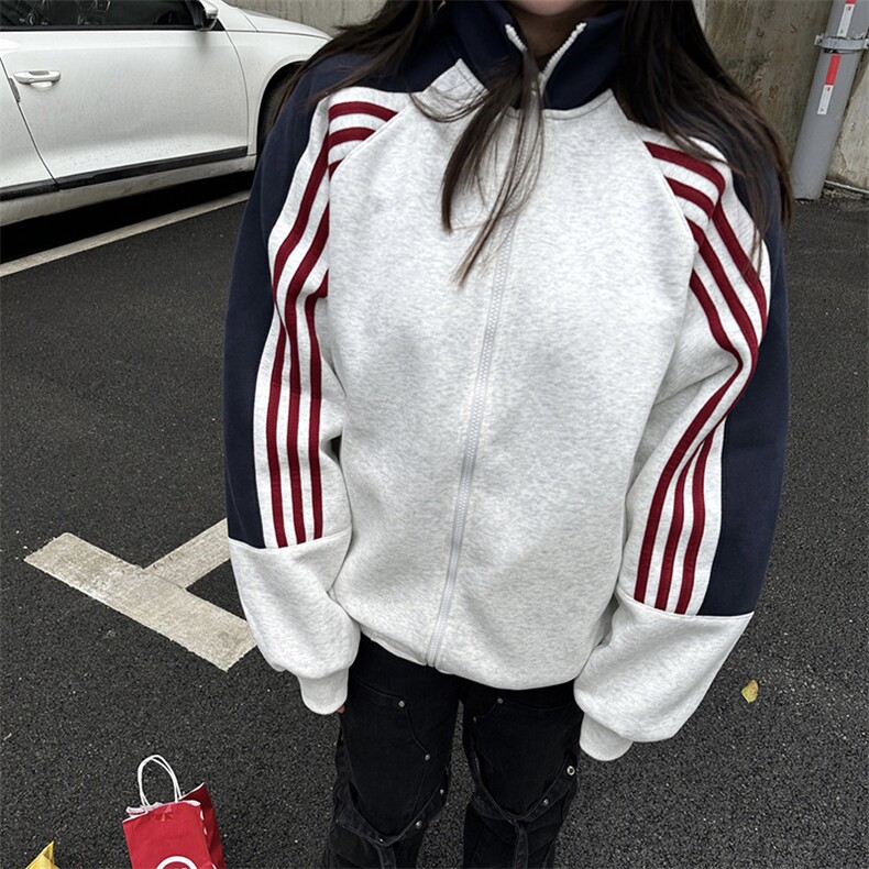 抖音得物高品质 美式高街重磅结构织带拼接撞色立领卫衣外套 CM41图片