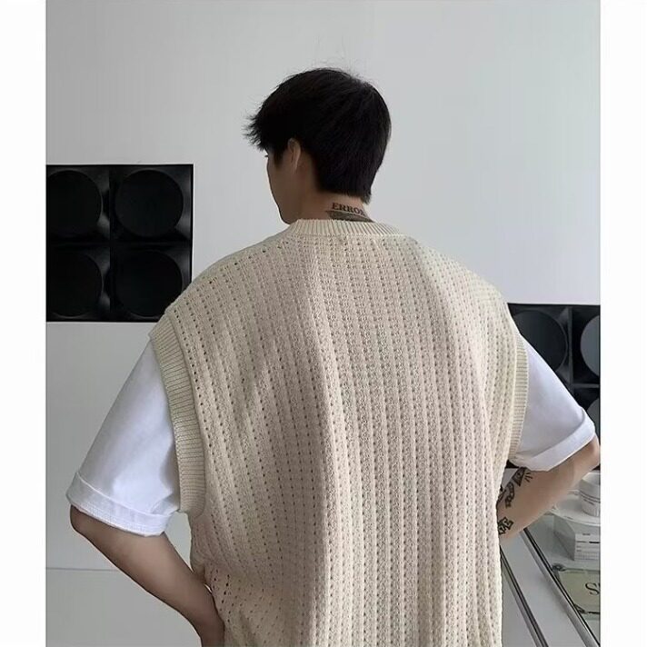 577-P33美式硬汉镂空针织背心男网眼透视宽松无袖t恤透气运动,男装背心/马甲,电商B323A