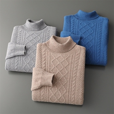 秋冬季新款舒适时尚百搭七针花型高翻羊毛衫，男装羊毛衫，牧圣羊绒