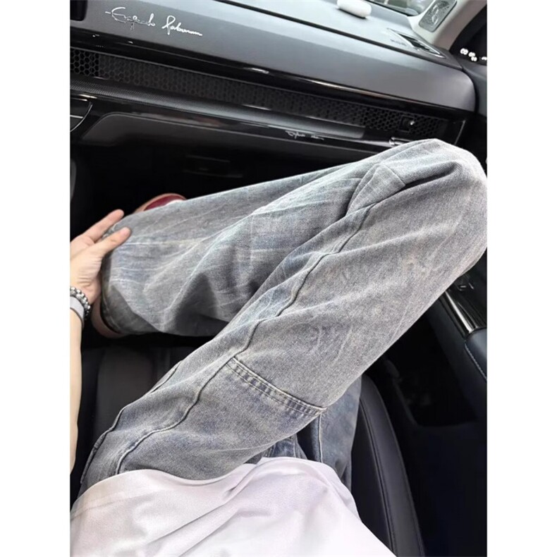cleanfit闪电纹牛仔裤男款美式高街设计感工装裤子直筒显瘦,男装牛仔裤,星座506A