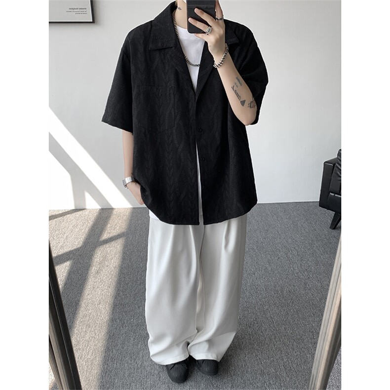 CS6020-P40控68夏季新款麻花提花古巴领短袖衬衫男,男装衬衫,电商A058-1（原电商C417）