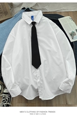 送领带港风小清新长袖衬衫男女DK学院风秋季中性衬衣C781/，男装衬衫，电商D202-1