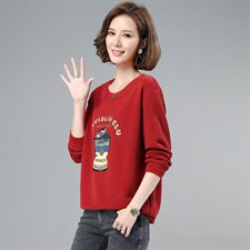 2021春季新款简约时尚印花图案拼接圆领套头卫衣，女装卫衣/绒衫，姿萝菲