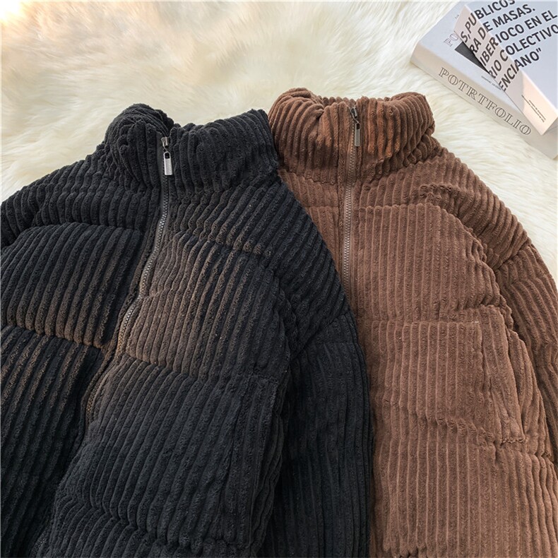 A259-P80   立领灯芯绒棉服粗坑条棉衣外套短款图片