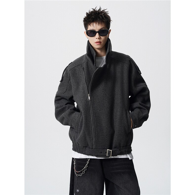 无影墙双层领斜拉链设计大码M-5XL呢料夹克男NL78098P108控168，男装夹克，星座227-7