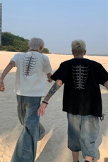 自制~蛇瞳脊骨重磅铆钉脊骨短袖T恤DX090P48，男装T恤，星座908