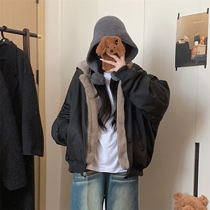 两面穿现货重磅短款座山雕棉衣男女双面穿毛毛绒棉服加厚外套图片